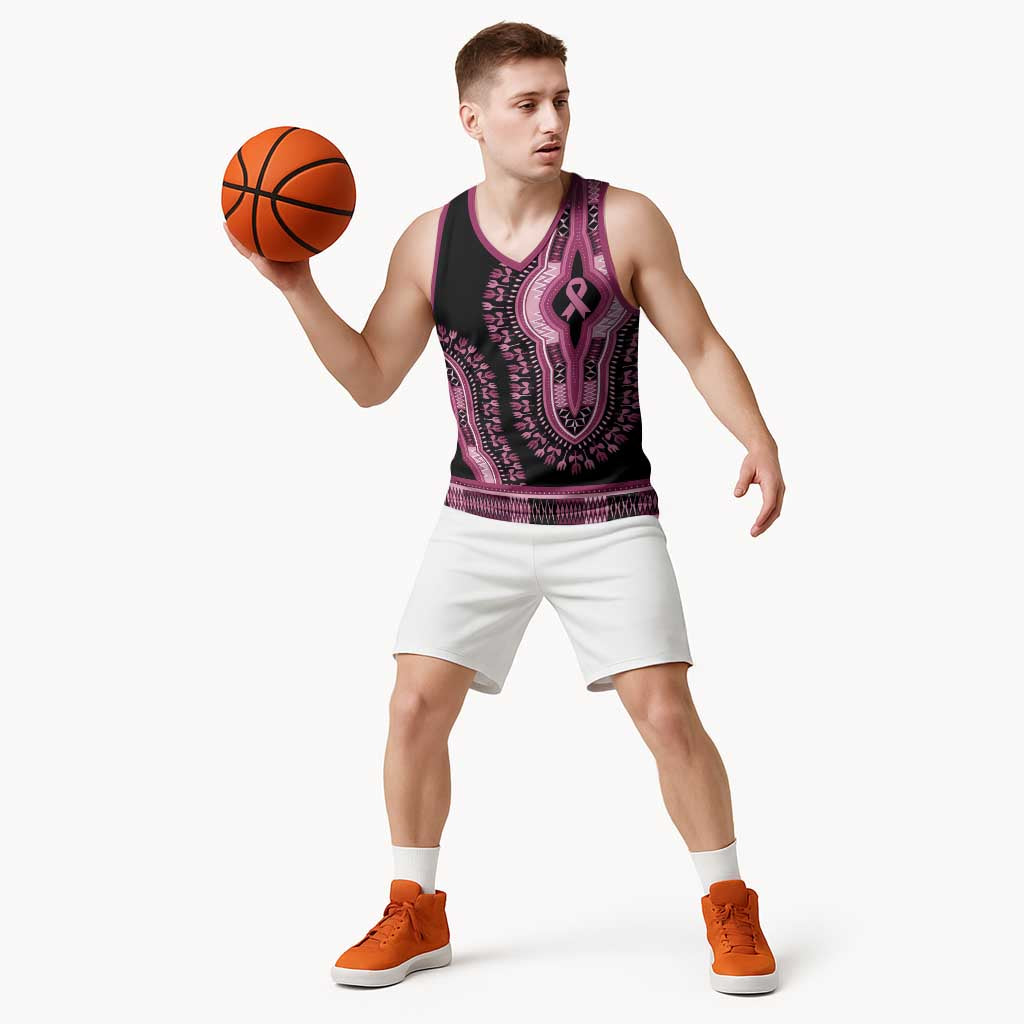 Breast Cancer Awareness Pink Ribbon Basketball Jersey Dashiki Style - Wonder Print Shop