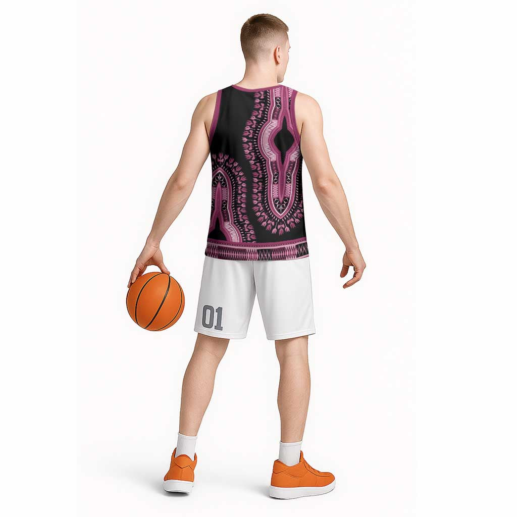 Breast Cancer Awareness Pink Ribbon Basketball Jersey Dashiki Style - Wonder Print Shop