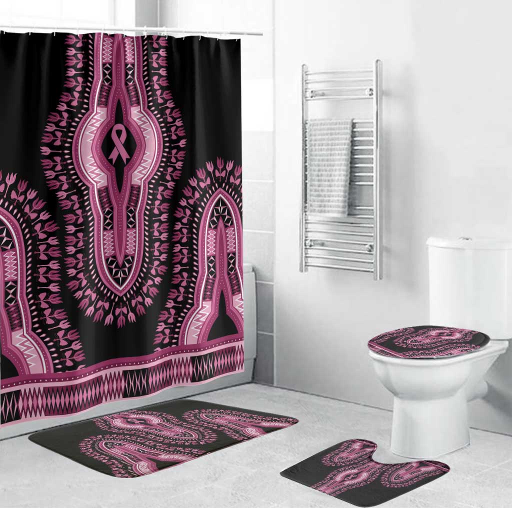Breast Cancer Awareness Pink Ribbon Bathroom Set Dashiki Style - Wonder Print Shop