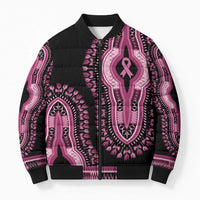 Breast Cancer Awareness Pink Ribbon Bomber Puffer Jacket Dashiki Style - Wonder Print Shop