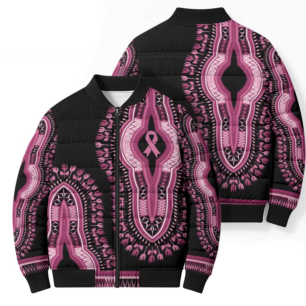 Breast Cancer Awareness Pink Ribbon Bomber Puffer Jacket Dashiki Style - Wonder Print Shop