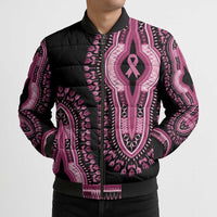 Breast Cancer Awareness Pink Ribbon Bomber Puffer Jacket Dashiki Style - Wonder Print Shop