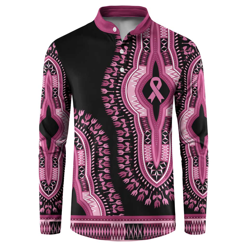 Breast Cancer Awareness Pink Ribbon Button Sweatshirt Dashiki Style - Wonder Print Shop