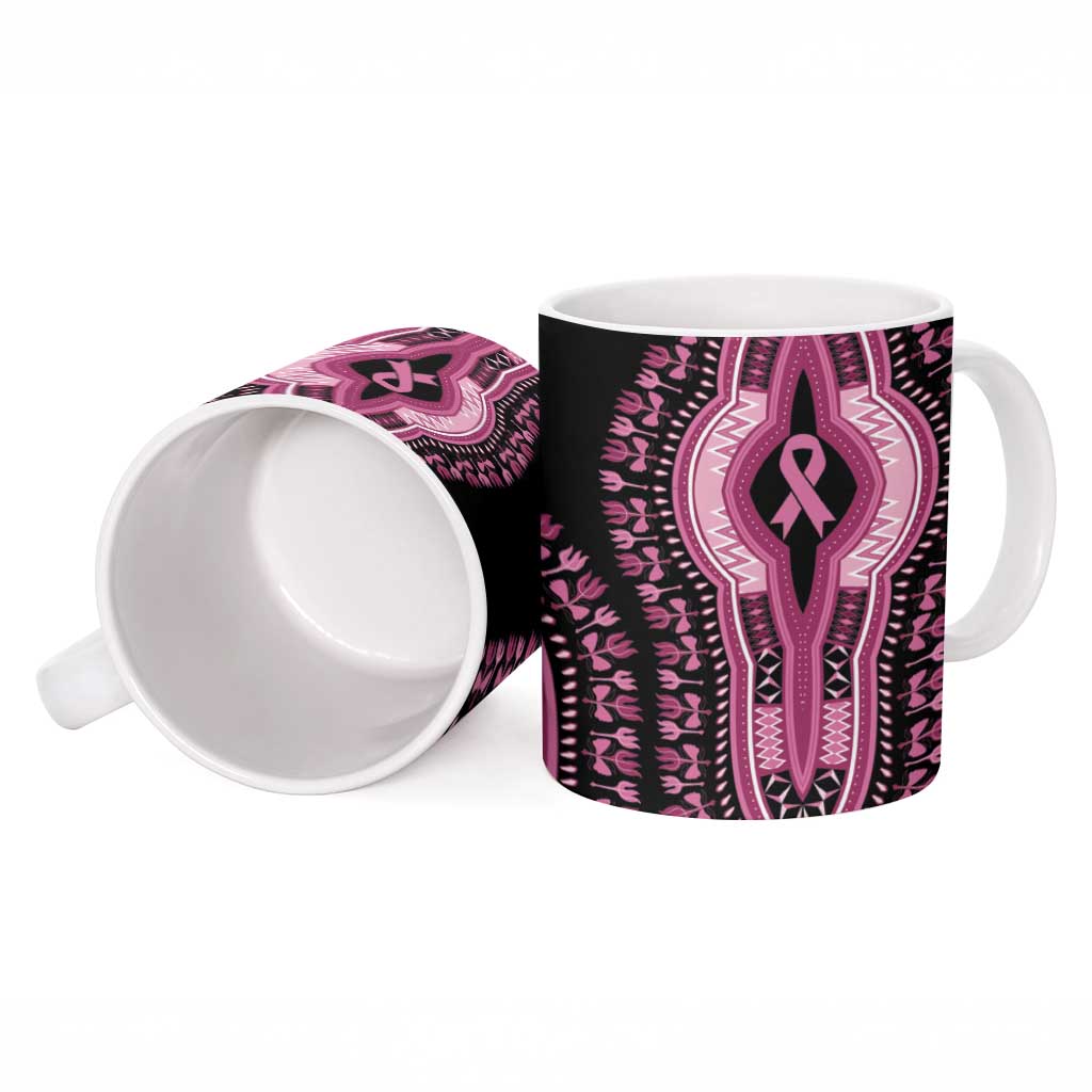 Breast Cancer Awareness Pink Ribbon Ceramic Mug Dashiki Style - Wonder Print Shop
