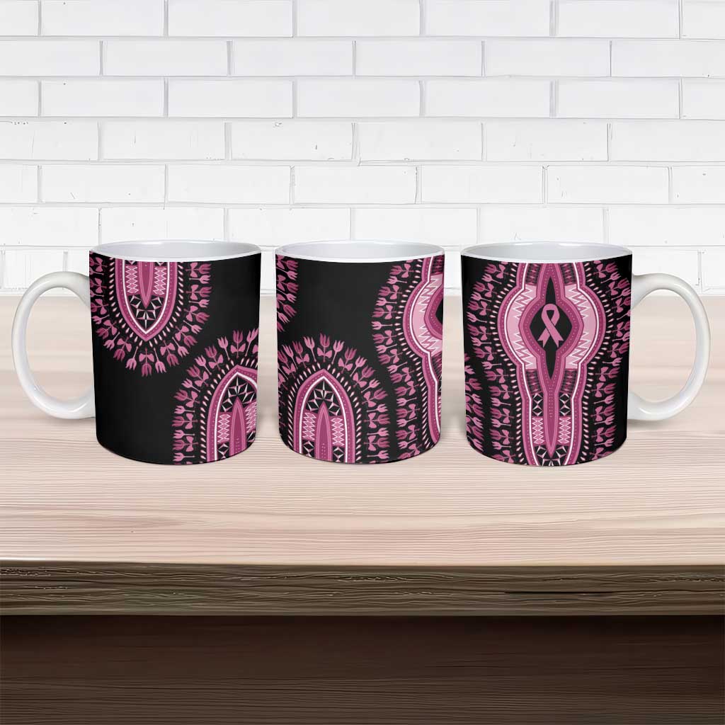 Breast Cancer Awareness Pink Ribbon Ceramic Mug Dashiki Style - Wonder Print Shop