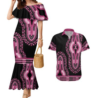 Breast Cancer Awareness Pink Ribbon Couples Matching Mermaid Dress and Hawaiian Shirt Dashiki Style - Wonder Print Shop