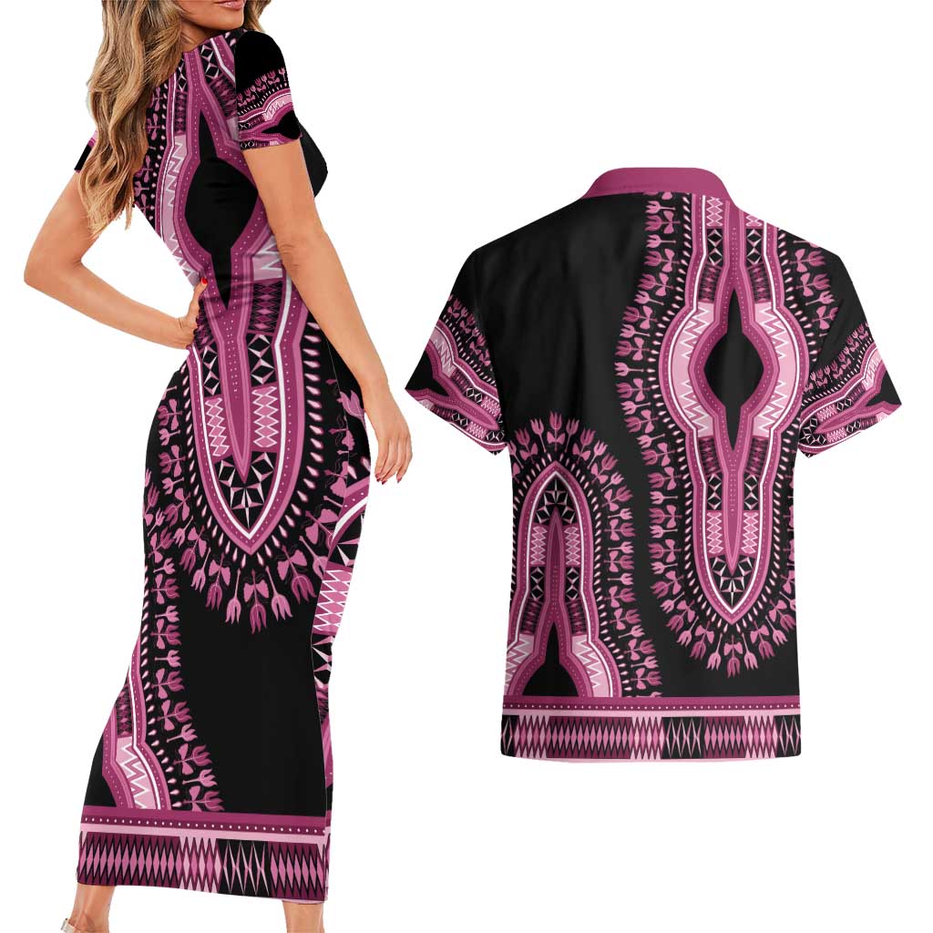 Breast Cancer Awareness Pink Ribbon Couples Matching Short Sleeve Bodycon Dress and Hawaiian Shirt Dashiki Style - Wonder Print Shop