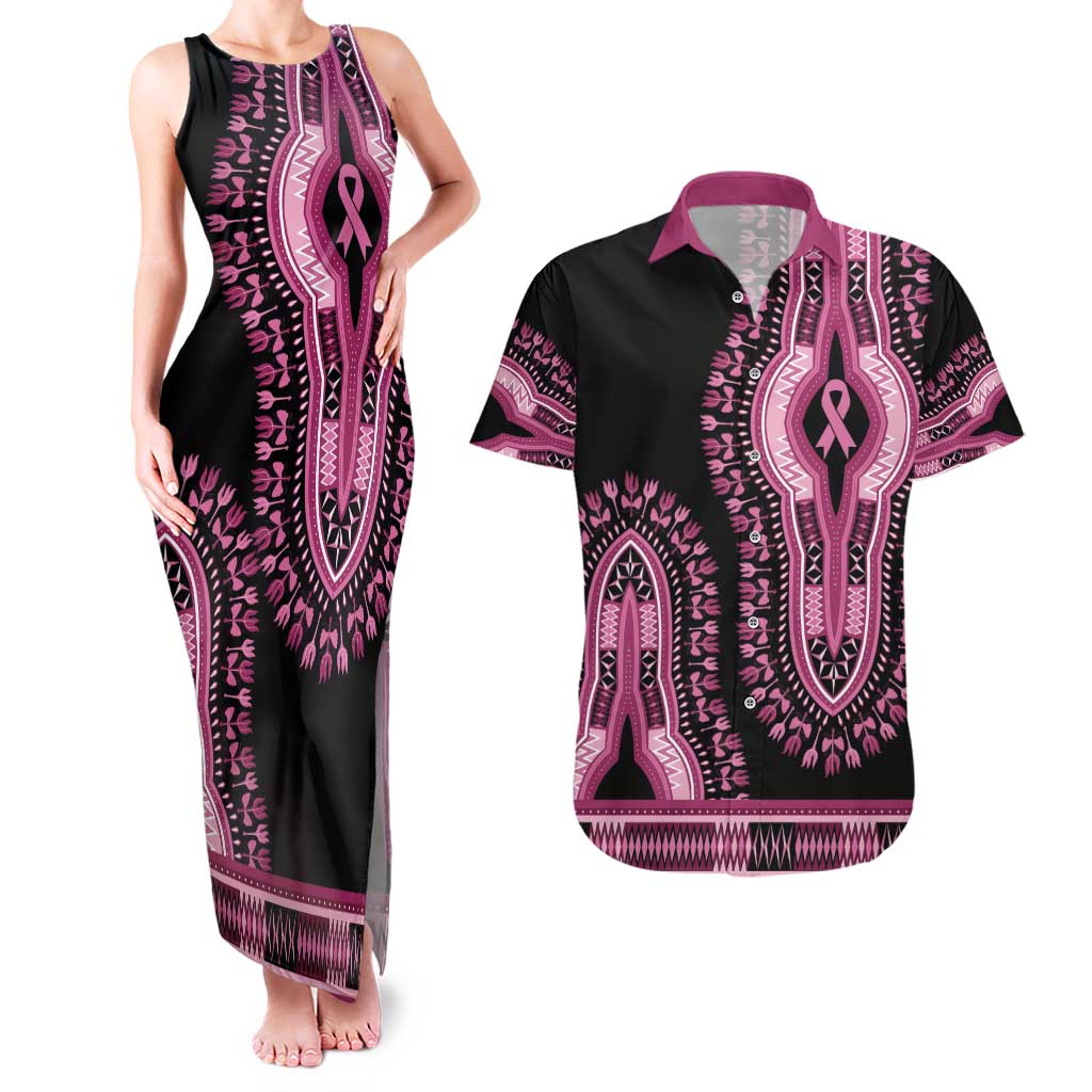 Breast Cancer Awareness Pink Ribbon Couples Matching Tank Maxi Dress and Hawaiian Shirt Dashiki Style - Wonder Print Shop