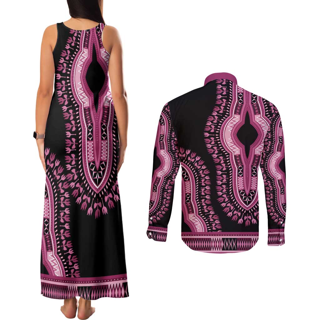 Breast Cancer Awareness Pink Ribbon Couples Matching Tank Maxi Dress and Long Sleeve Button Shirt Dashiki Style - Wonder Print Shop