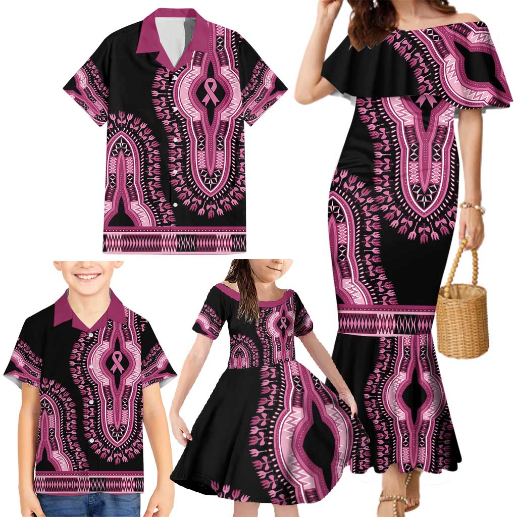 Breast Cancer Awareness Pink Ribbon Family Matching Mermaid Dress and Hawaiian Shirt Dashiki Style - Wonder Print Shop