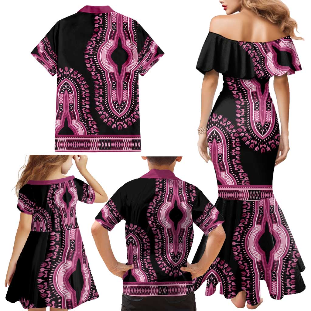 Breast Cancer Awareness Pink Ribbon Family Matching Mermaid Dress and Hawaiian Shirt Dashiki Style - Wonder Print Shop