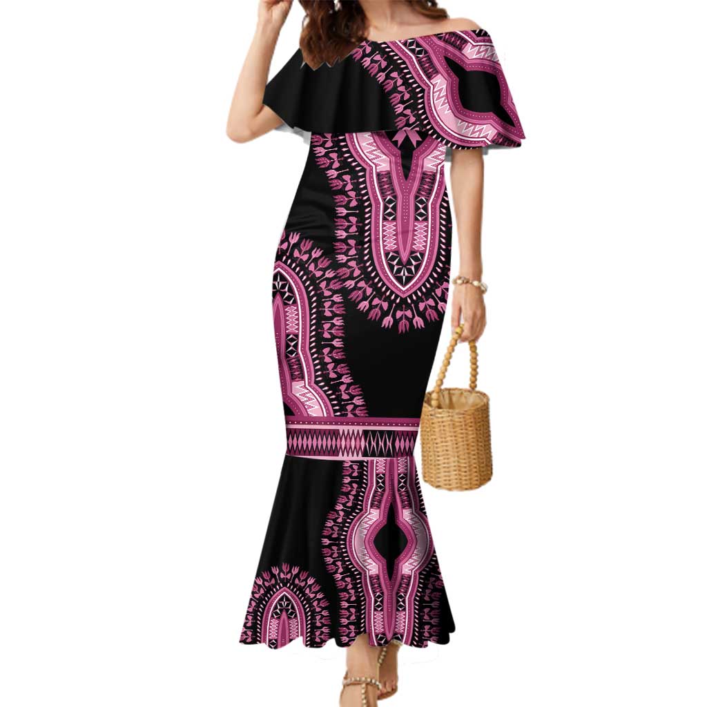 Breast Cancer Awareness Pink Ribbon Family Matching Mermaid Dress and Hawaiian Shirt Dashiki Style - Wonder Print Shop