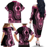 Breast Cancer Awareness Pink Ribbon Family Matching Off The Shoulder Long Sleeve Dress and Hawaiian Shirt Dashiki Style - Wonder Print Shop