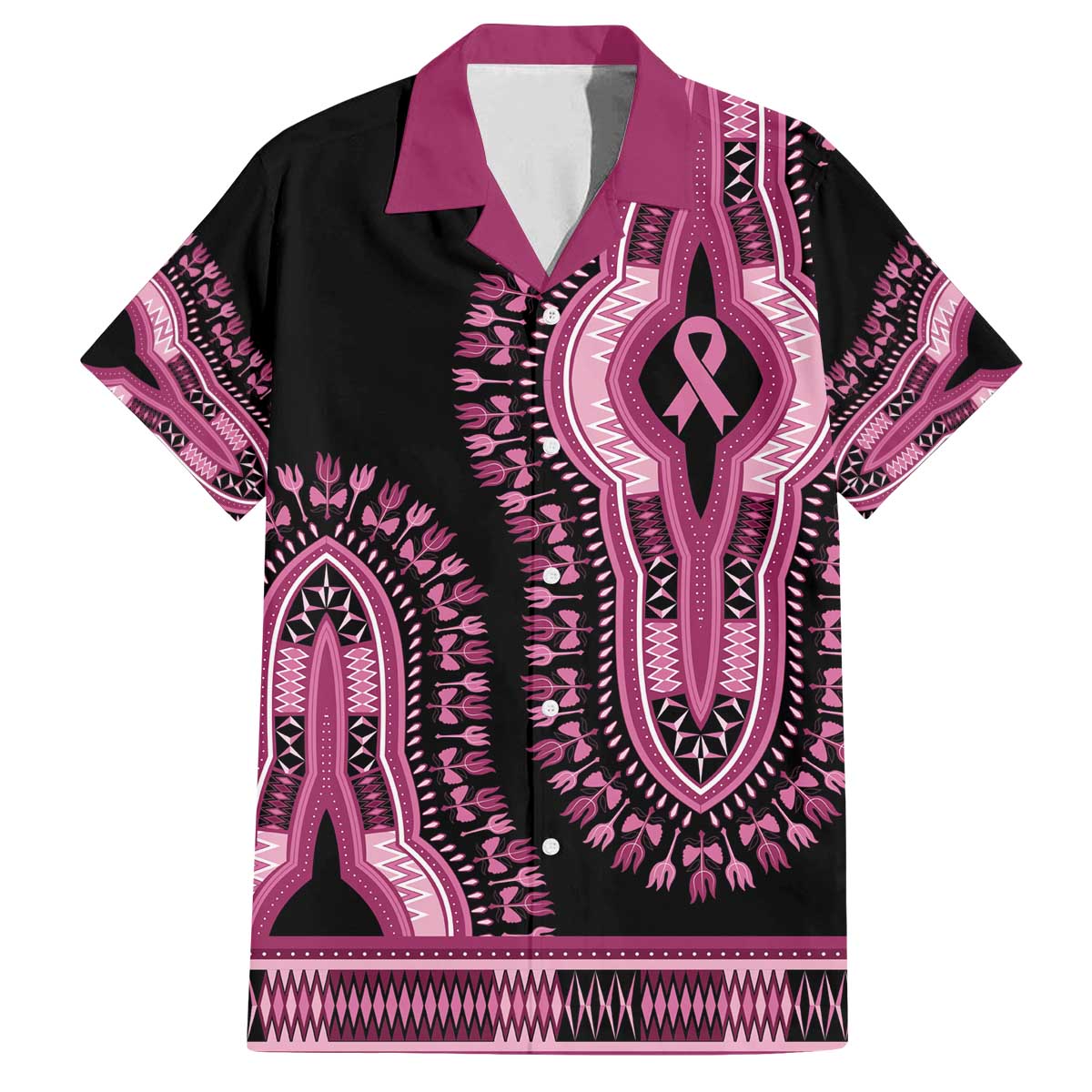 Breast Cancer Awareness Pink Ribbon Family Matching Off The Shoulder Long Sleeve Dress and Hawaiian Shirt Dashiki Style - Wonder Print Shop