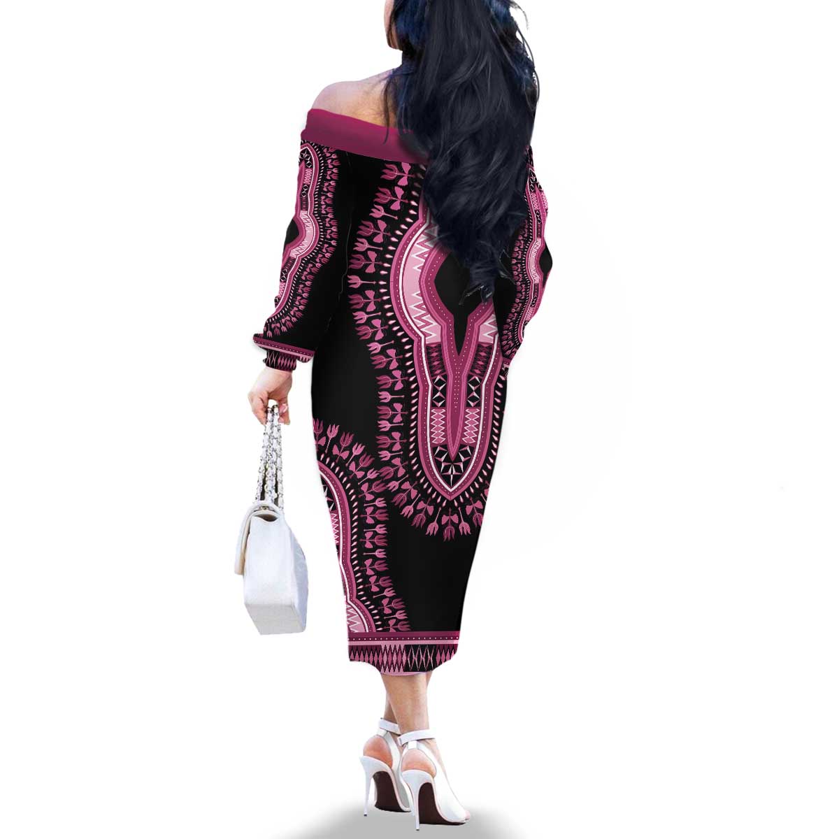 Breast Cancer Awareness Pink Ribbon Family Matching Off The Shoulder Long Sleeve Dress and Hawaiian Shirt Dashiki Style - Wonder Print Shop