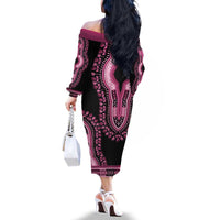 Breast Cancer Awareness Pink Ribbon Family Matching Off The Shoulder Long Sleeve Dress and Hawaiian Shirt Dashiki Style - Wonder Print Shop