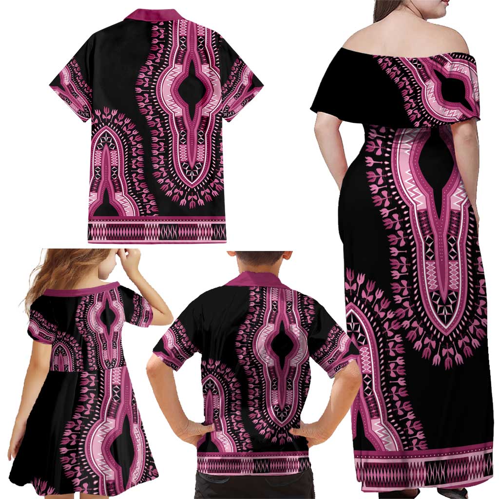 Breast Cancer Awareness Pink Ribbon Family Matching Off Shoulder Maxi Dress and Hawaiian Shirt Dashiki Style - Wonder Print Shop