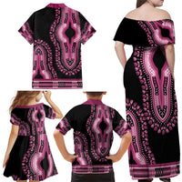 Breast Cancer Awareness Pink Ribbon Family Matching Off Shoulder Maxi Dress and Hawaiian Shirt Dashiki Style - Wonder Print Shop