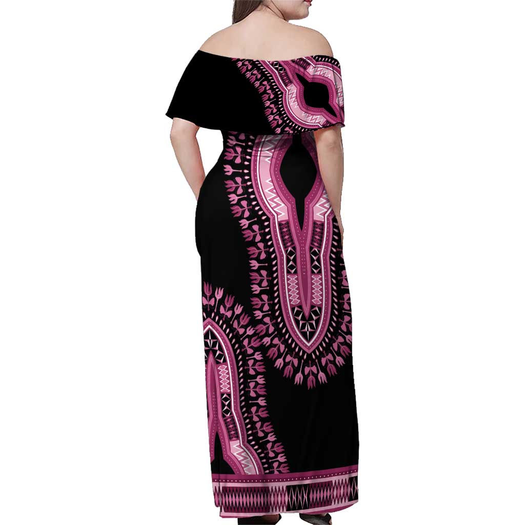 Breast Cancer Awareness Pink Ribbon Family Matching Off Shoulder Maxi Dress and Hawaiian Shirt Dashiki Style - Wonder Print Shop