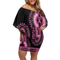 Breast Cancer Awareness Pink Ribbon Family Matching Off Shoulder Short Dress and Hawaiian Shirt Dashiki Style - Wonder Print Shop