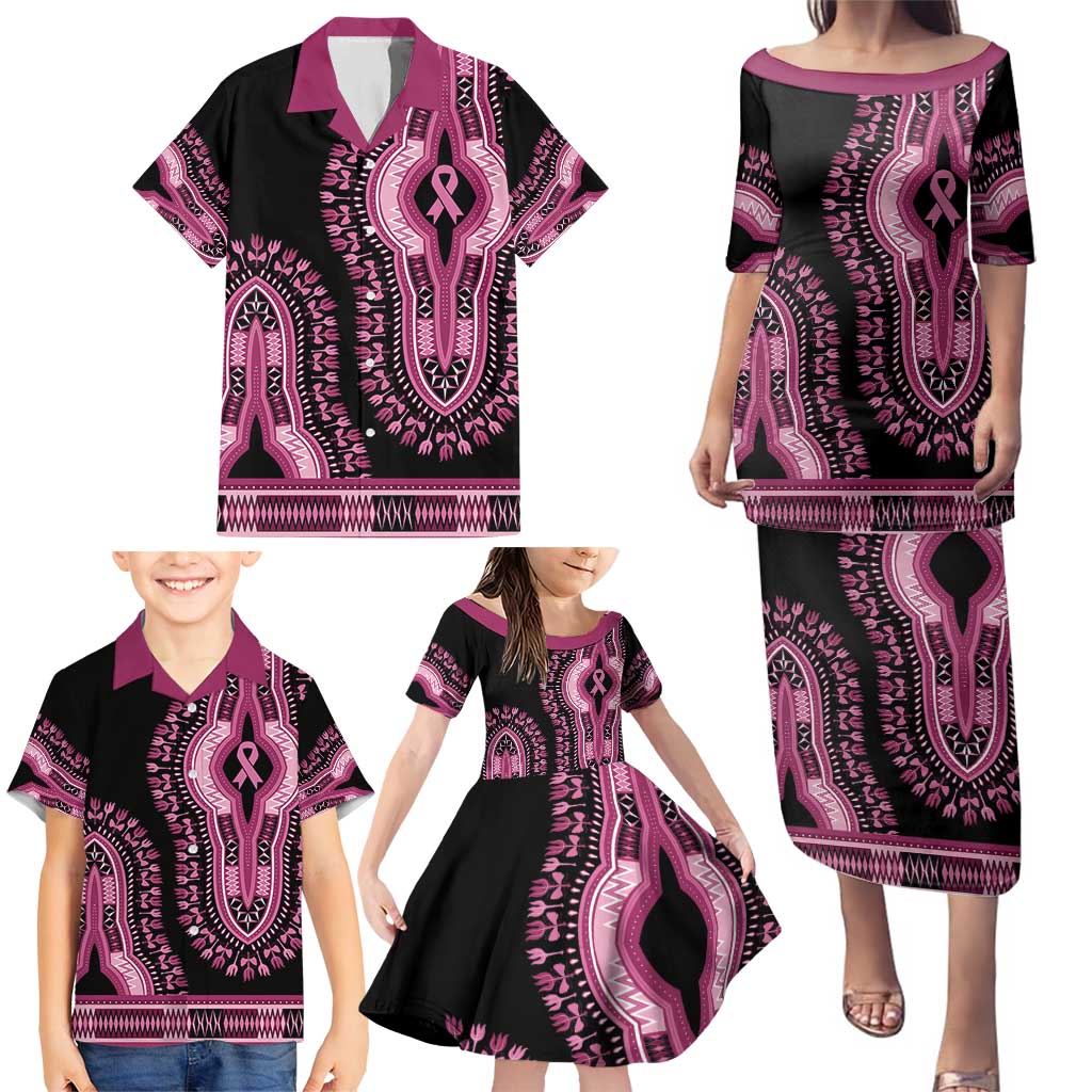 Breast Cancer Awareness Pink Ribbon Family Matching Puletasi and Hawaiian Shirt Dashiki Style - Wonder Print Shop