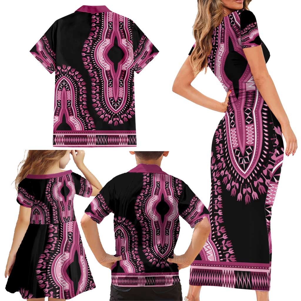 Breast Cancer Awareness Pink Ribbon Family Matching Short Sleeve Bodycon Dress and Hawaiian Shirt Dashiki Style - Wonder Print Shop
