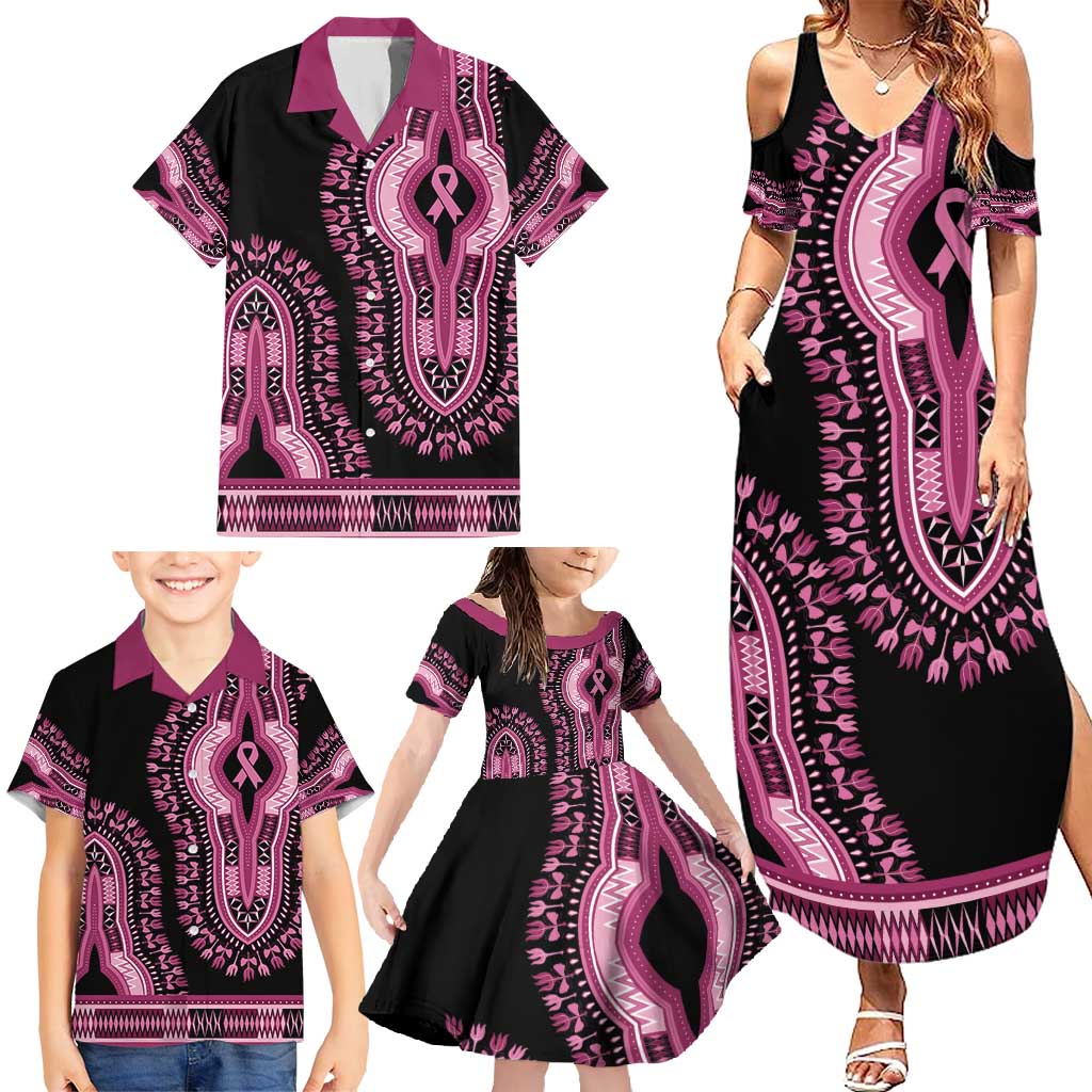 Breast Cancer Awareness Pink Ribbon Family Matching Summer Maxi Dress and Hawaiian Shirt Dashiki Style - Wonder Print Shop