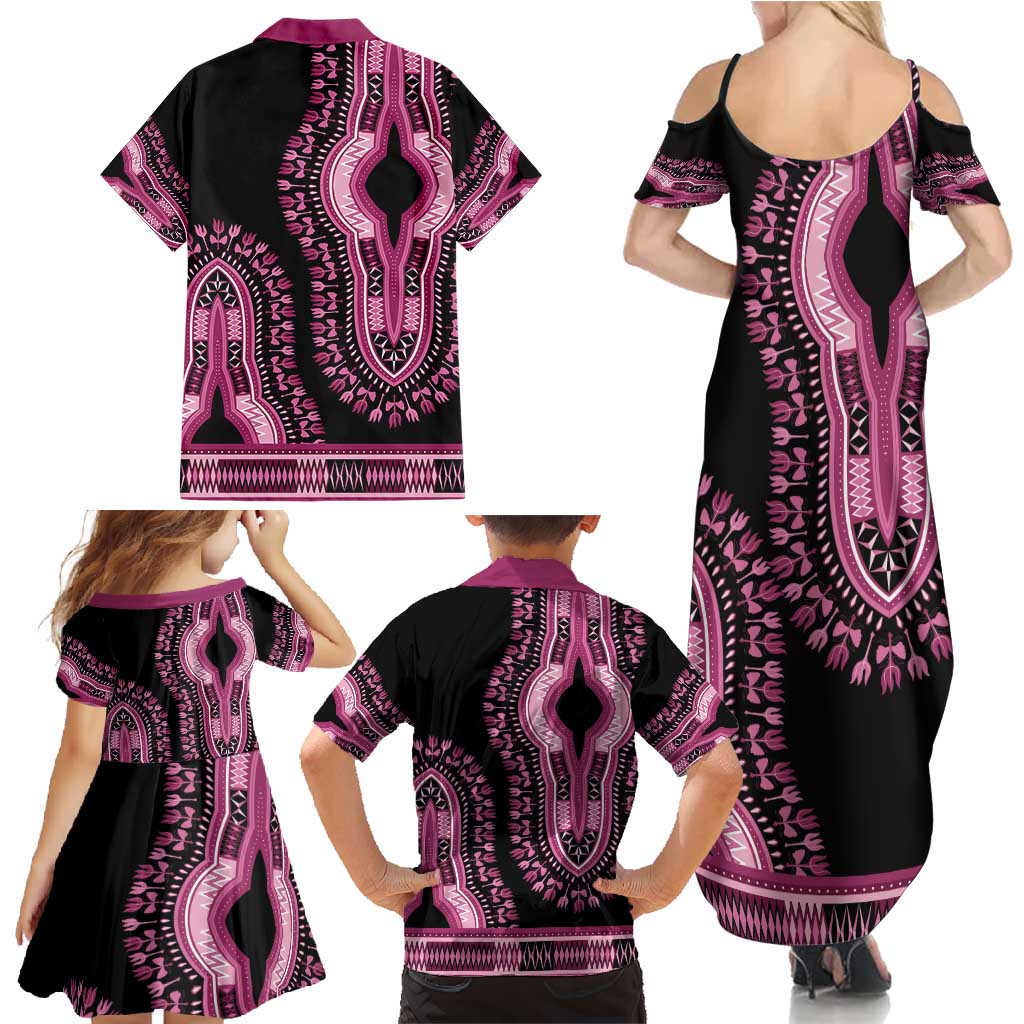 Breast Cancer Awareness Pink Ribbon Family Matching Summer Maxi Dress and Hawaiian Shirt Dashiki Style - Wonder Print Shop