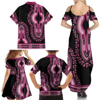 Breast Cancer Awareness Pink Ribbon Family Matching Summer Maxi Dress and Hawaiian Shirt Dashiki Style - Wonder Print Shop