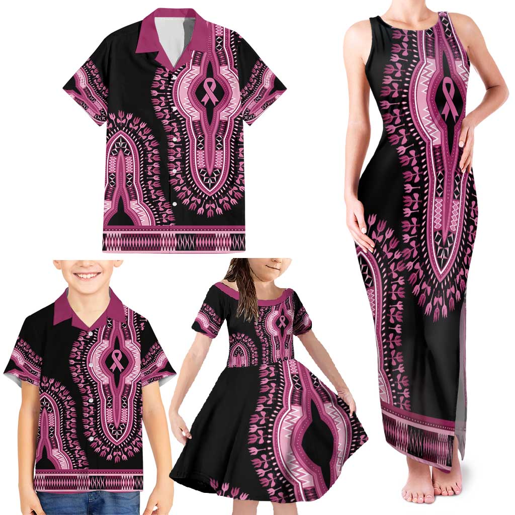 Breast Cancer Awareness Pink Ribbon Family Matching Tank Maxi Dress and Hawaiian Shirt Dashiki Style - Wonder Print Shop