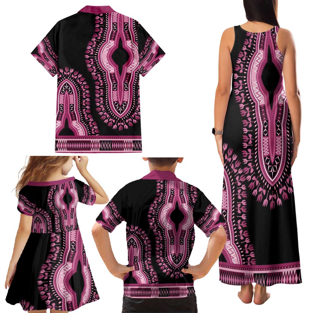 Breast Cancer Awareness Pink Ribbon Family Matching Tank Maxi Dress and Hawaiian Shirt Dashiki Style - Wonder Print Shop