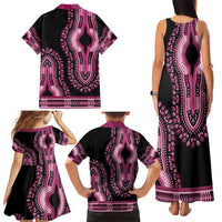 Breast Cancer Awareness Pink Ribbon Family Matching Tank Maxi Dress and Hawaiian Shirt Dashiki Style - Wonder Print Shop