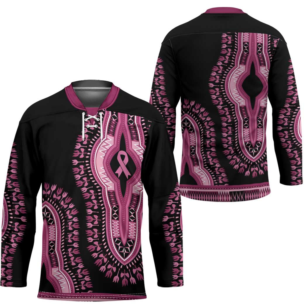 Breast Cancer Awareness Pink Ribbon Hockey Jersey Dashiki Style - Wonder Print Shop