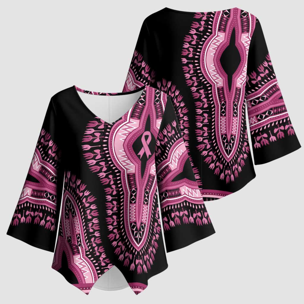 Breast Cancer Awareness Pink Ribbon Kimono Sleeve Blouse Dashiki Style - Wonder Print Shop