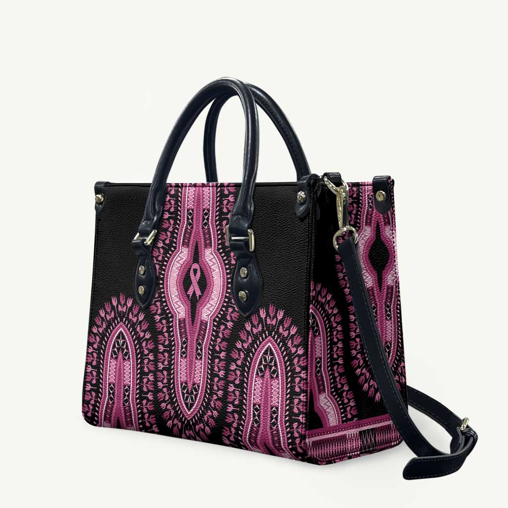 Breast Cancer Awareness Pink Ribbon Leather Bag Dashiki Style - Wonder Print Shop
