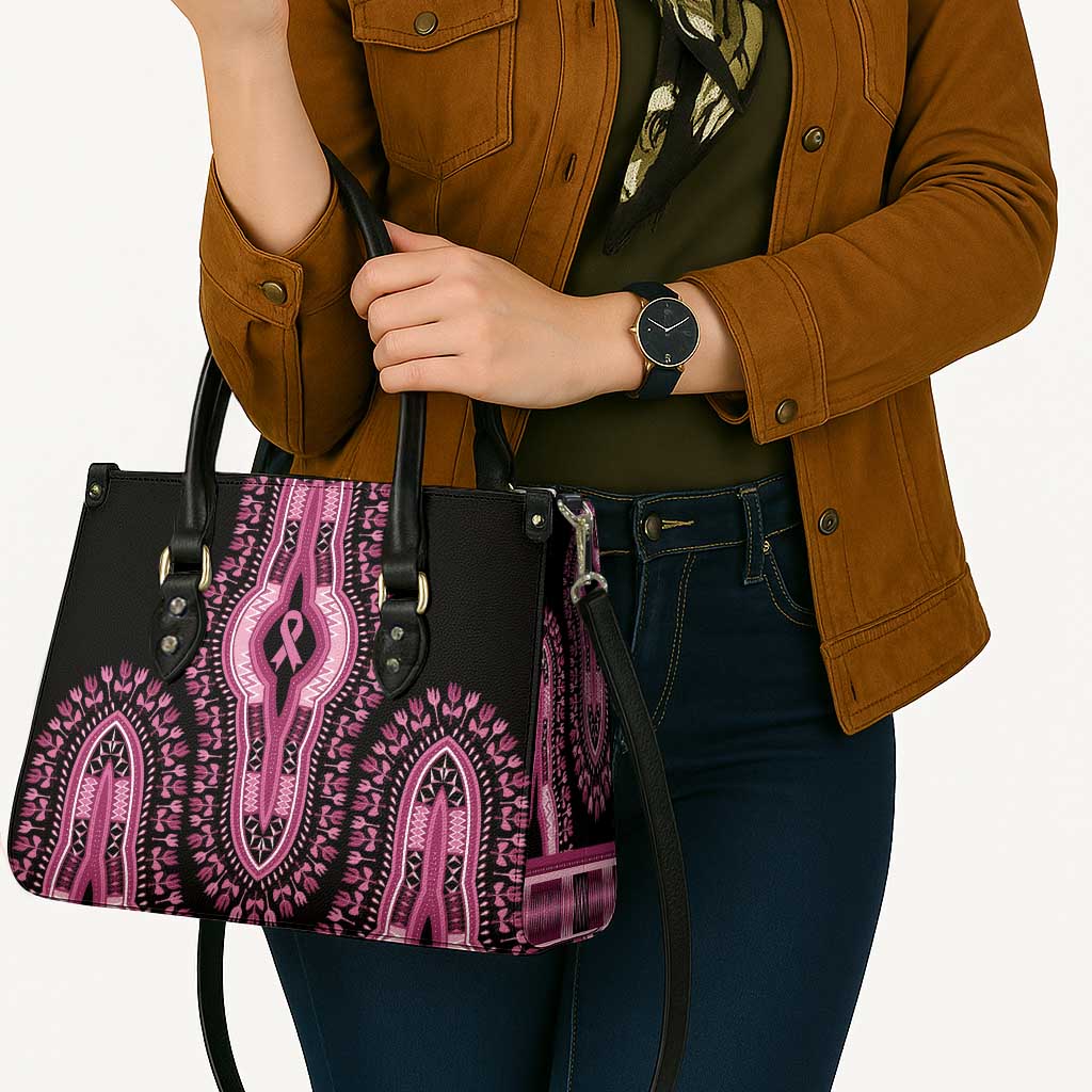 Breast Cancer Awareness Pink Ribbon Leather Bag Dashiki Style - Wonder Print Shop