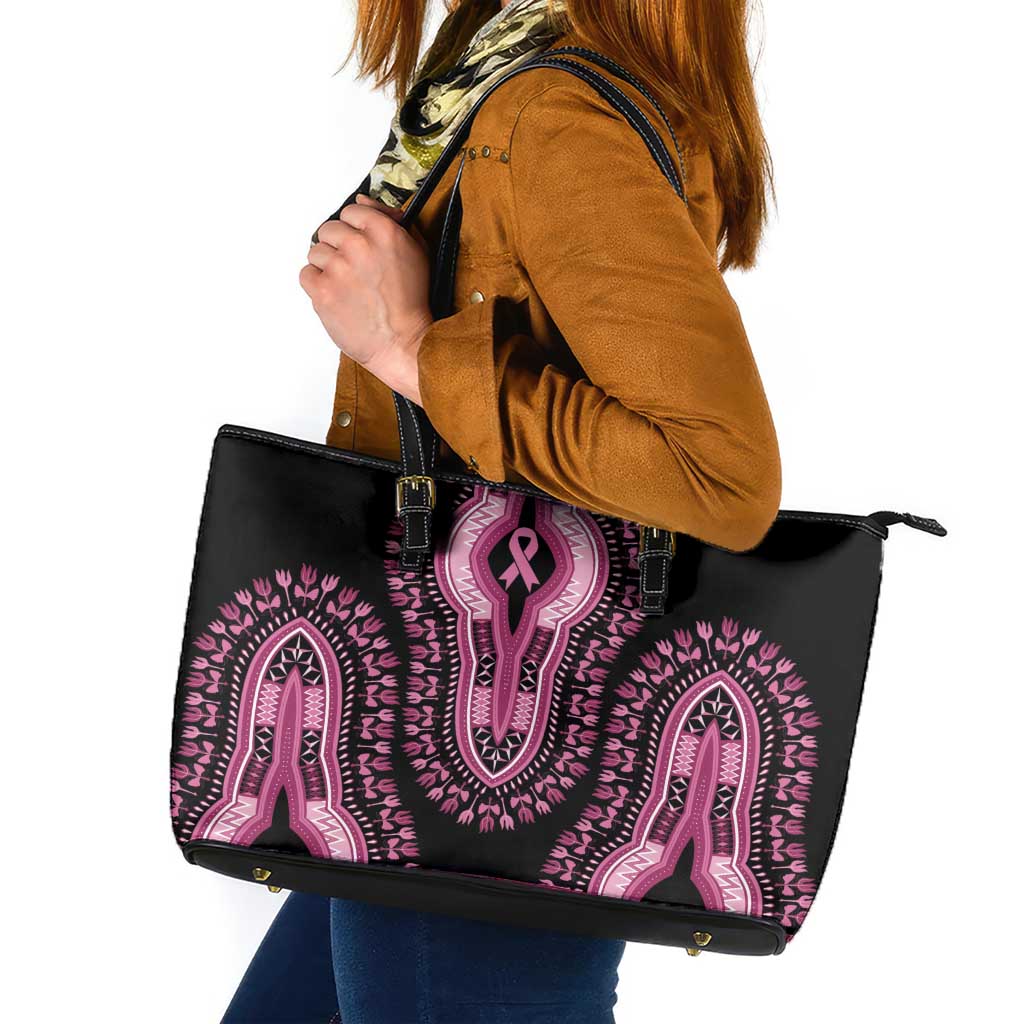 Breast Cancer Awareness Pink Ribbon Leather Tote Bag Dashiki Style - Wonder Print Shop
