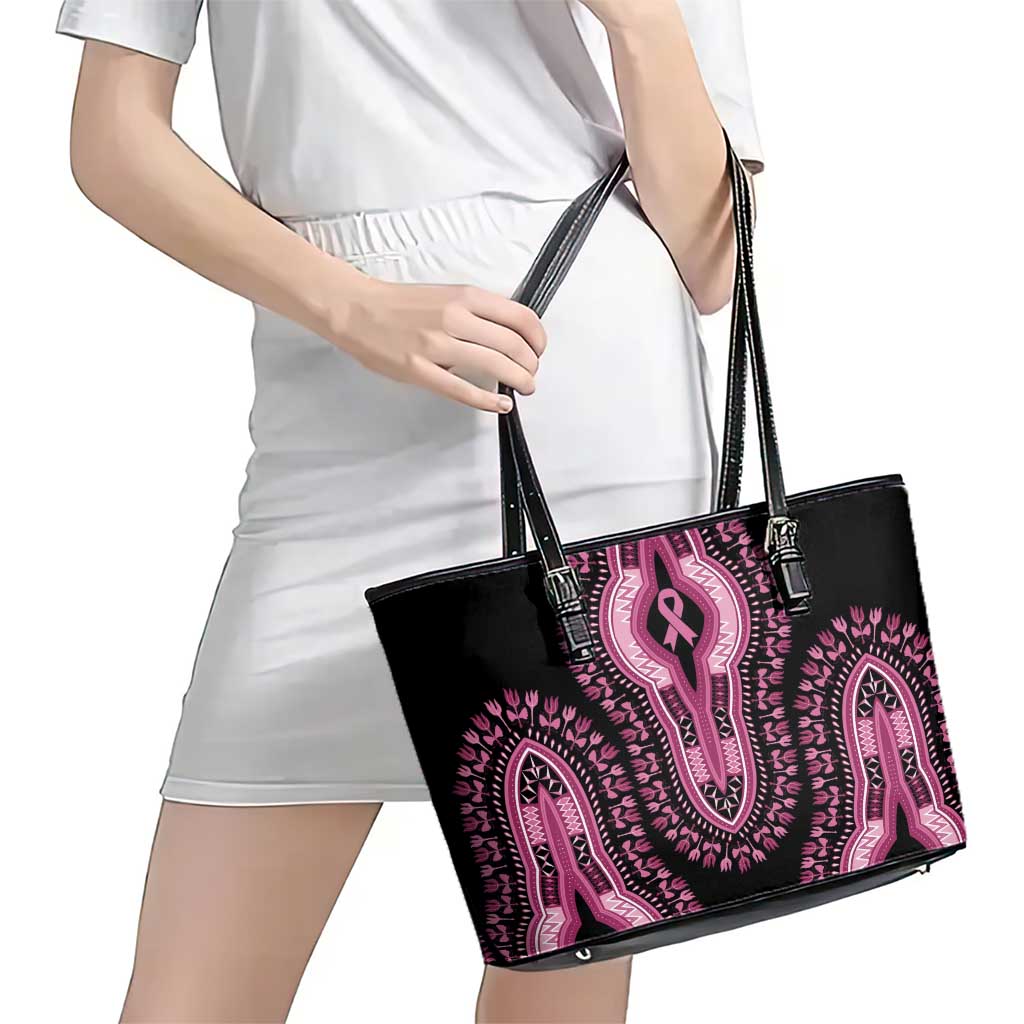 Breast Cancer Awareness Pink Ribbon Leather Tote Bag Dashiki Style - Wonder Print Shop