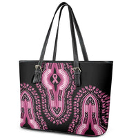 Breast Cancer Awareness Pink Ribbon Leather Tote Bag Dashiki Style - Wonder Print Shop