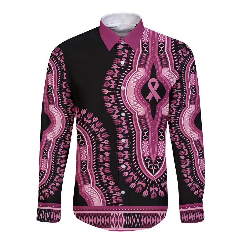 Breast Cancer Awareness Pink Ribbon Long Sleeve Button Shirt Dashiki Style - Wonder Print Shop