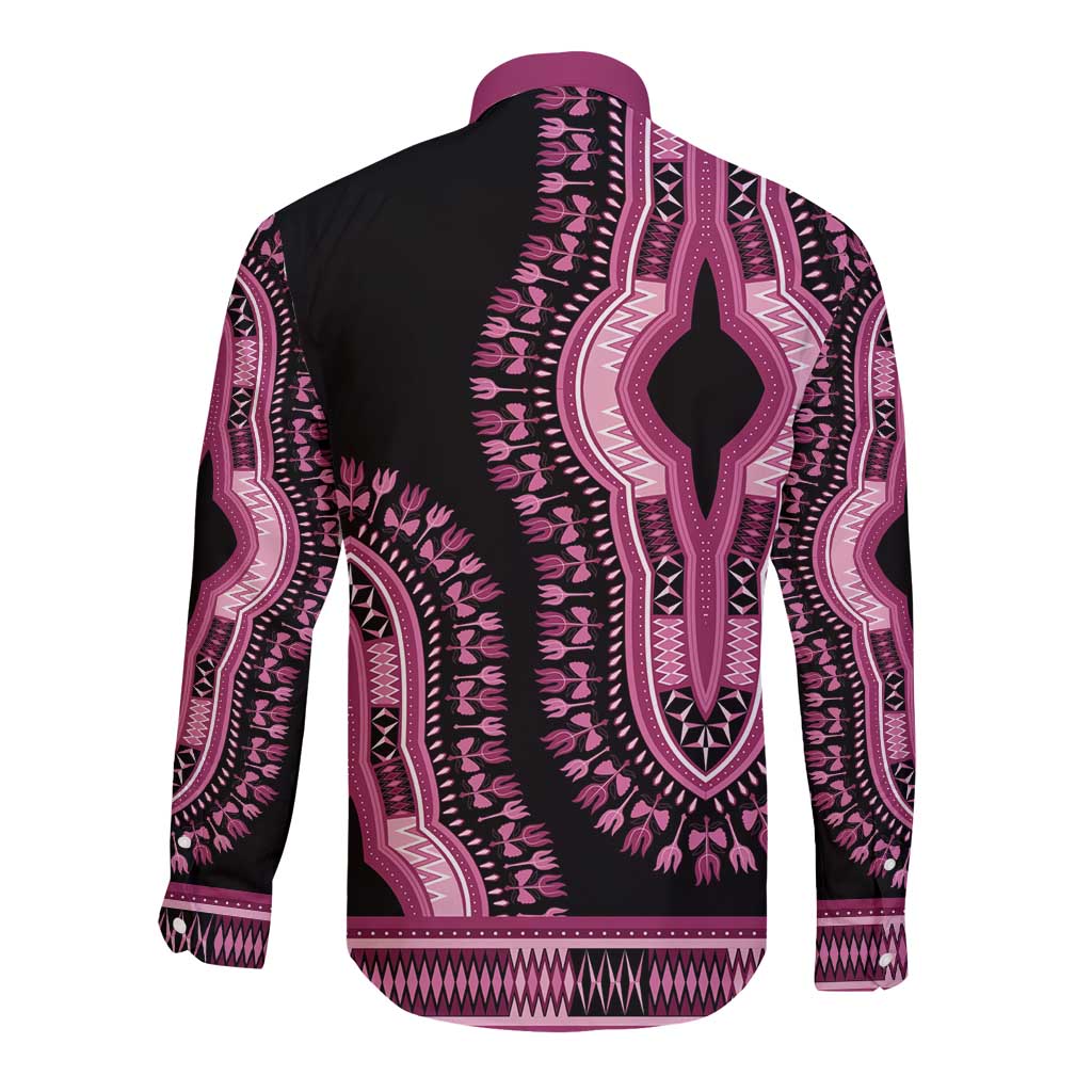 Breast Cancer Awareness Pink Ribbon Long Sleeve Button Shirt Dashiki Style - Wonder Print Shop