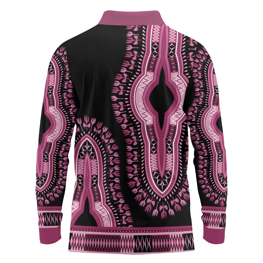 Breast Cancer Awareness Pink Ribbon Long Sleeve Polo Shirt Dashiki Style - Wonder Print Shop