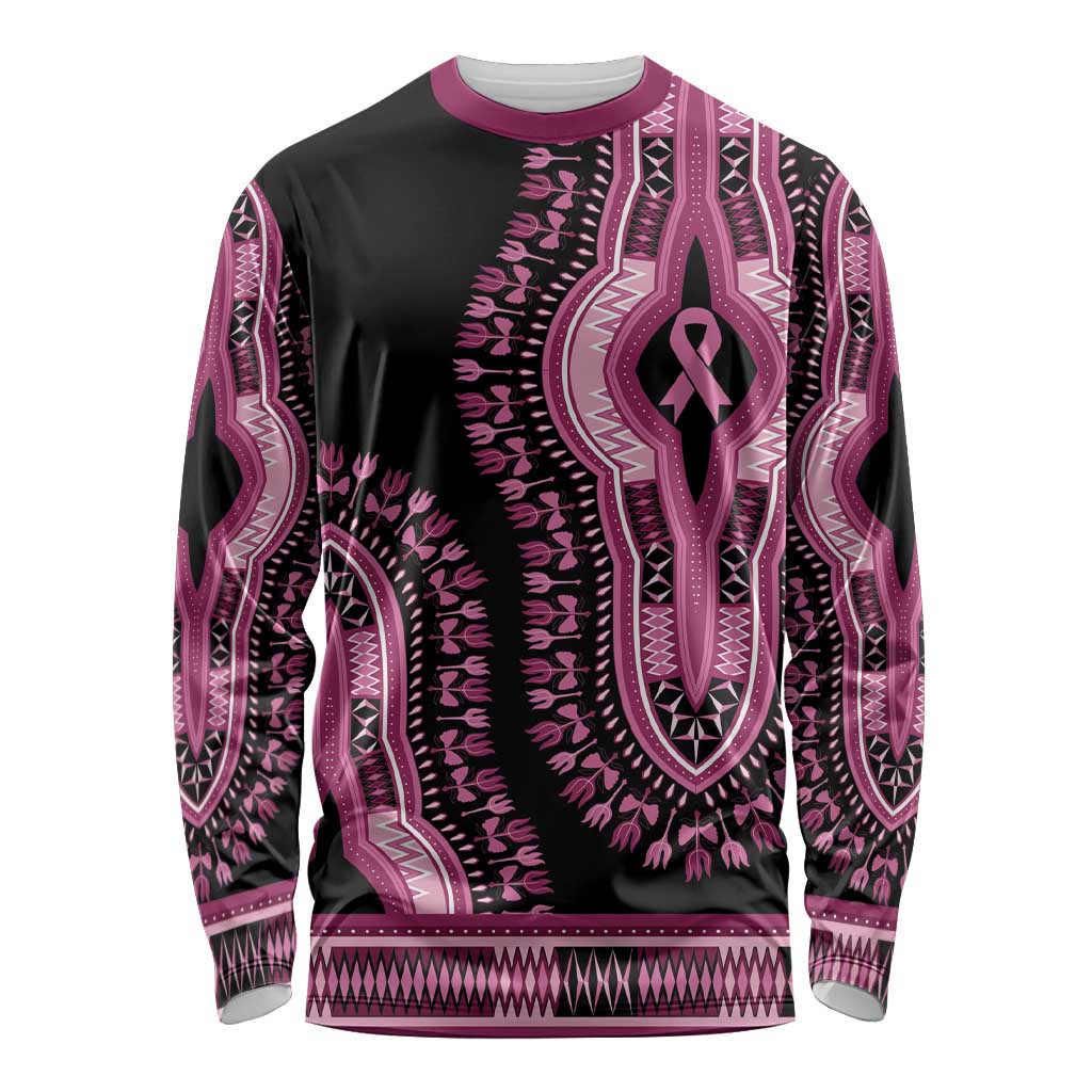 Breast Cancer Awareness Pink Ribbon Long Sleeve Shirt Dashiki Style - Wonder Print Shop