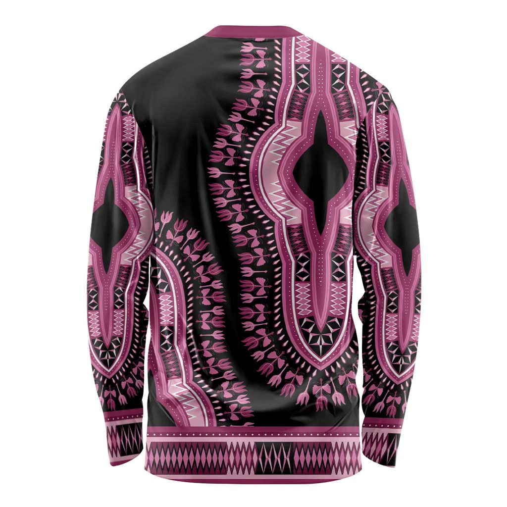Breast Cancer Awareness Pink Ribbon Long Sleeve Shirt Dashiki Style - Wonder Print Shop