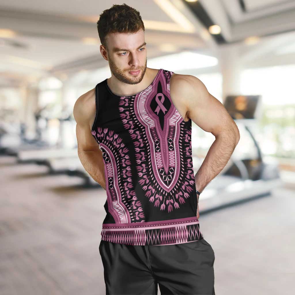 Breast Cancer Awareness Pink Ribbon Men Tank Top Dashiki Style - Wonder Print Shop