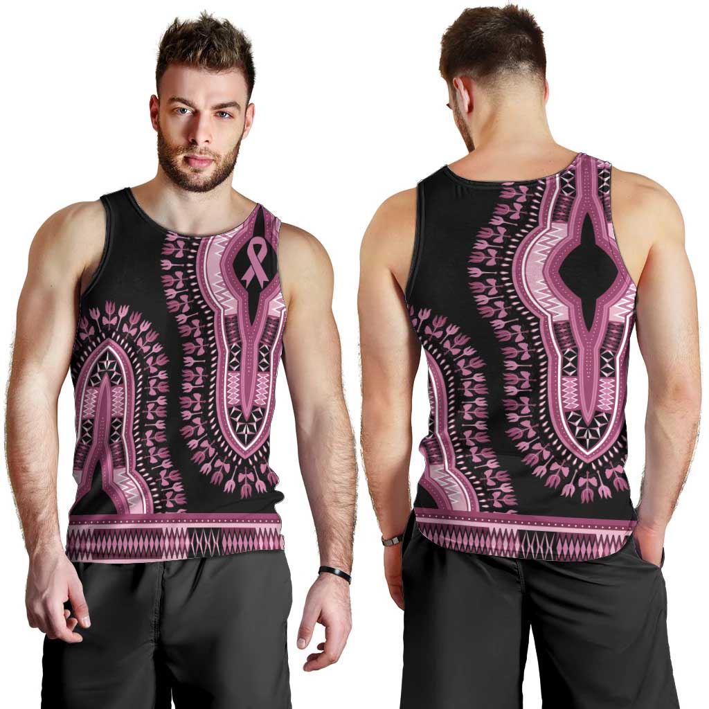 Breast Cancer Awareness Pink Ribbon Men Tank Top Dashiki Style - Wonder Print Shop
