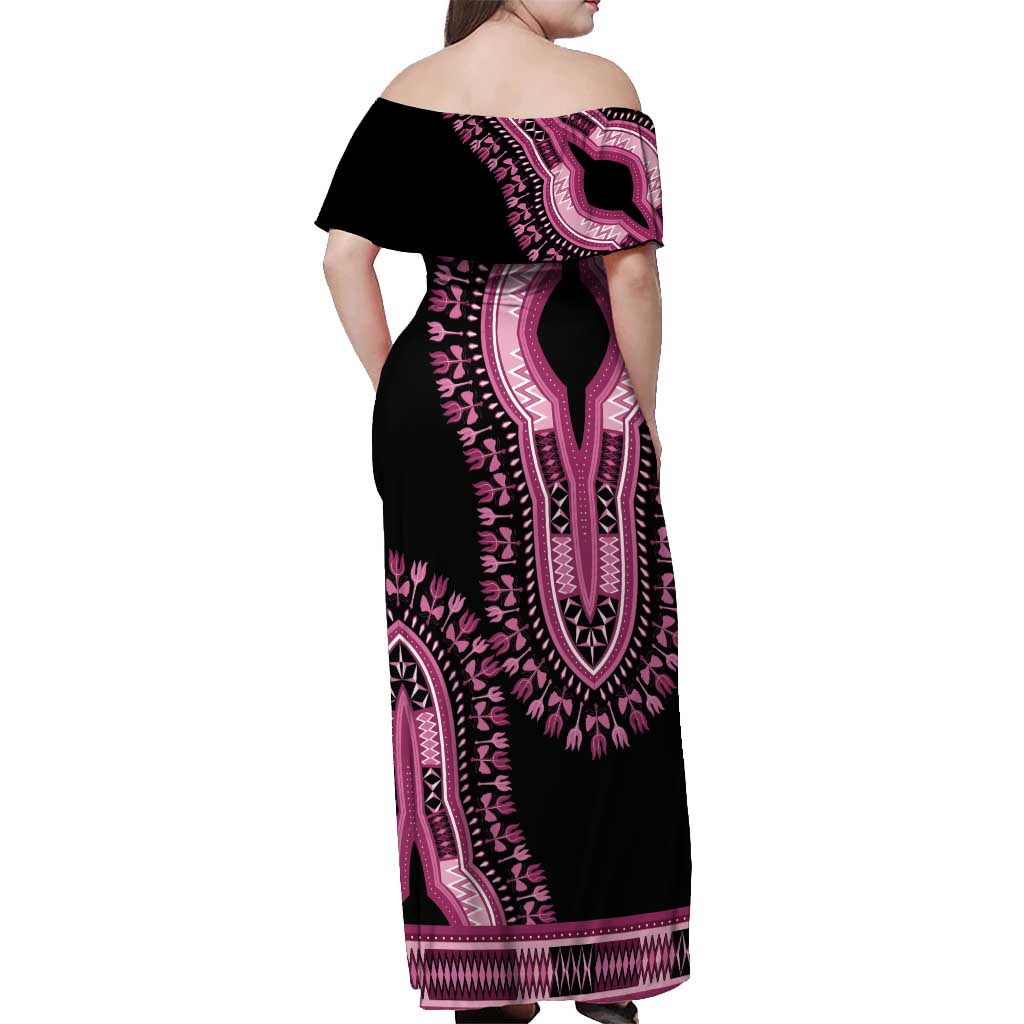 Breast Cancer Awareness Pink Ribbon Off Shoulder Maxi Dress Dashiki Style - Wonder Print Shop
