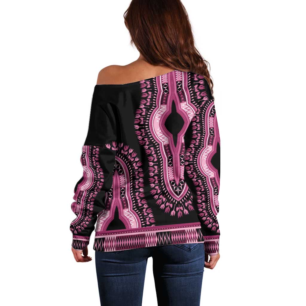 Breast Cancer Awareness Pink Ribbon Off Shoulder Sweater Dashiki Style - Wonder Print Shop