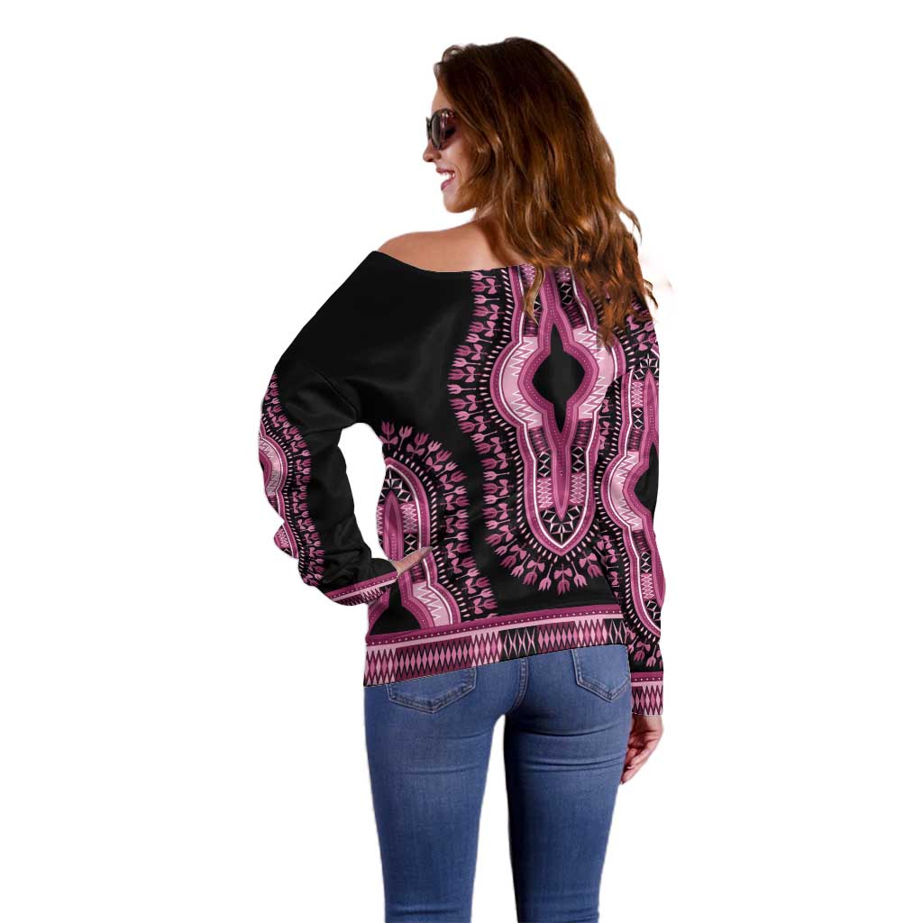 Breast Cancer Awareness Pink Ribbon Off Shoulder Sweater Dashiki Style - Wonder Print Shop
