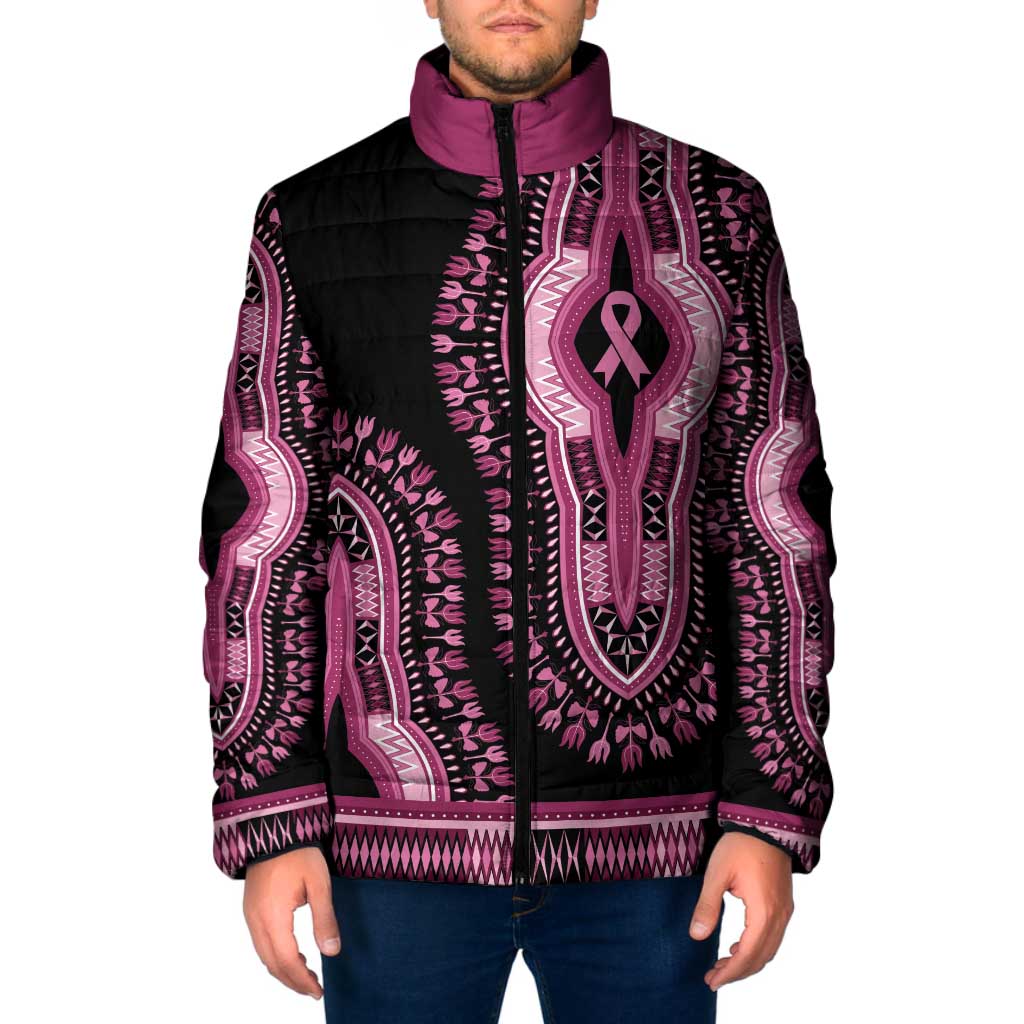 Breast Cancer Awareness Pink Ribbon Padded Jacket Dashiki Style - Wonder Print Shop